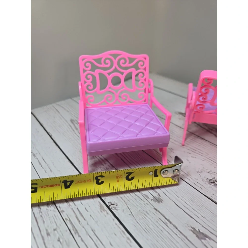 2pc Bright Pink Purple Dollhouse Chairs Barbie Chelsea Size